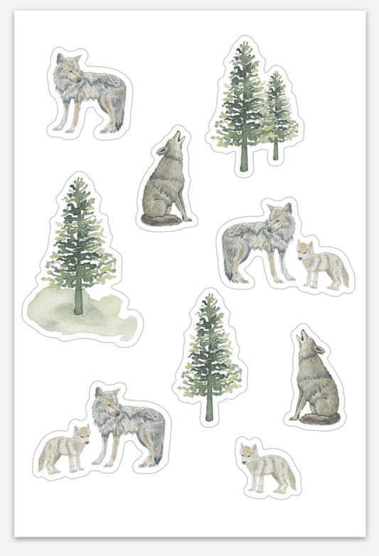 Gray wolf sticker sheet